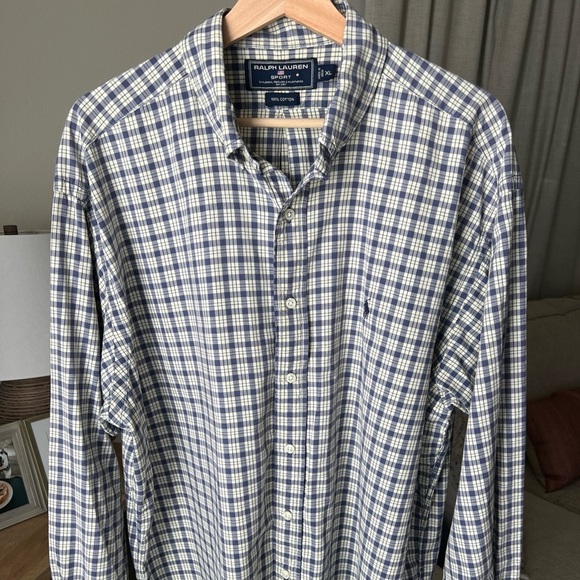 Ralph Lauren Sport Cotton Blue/white/yellow Plaid Longsleeve Button Up XL - Picture 1 of 13